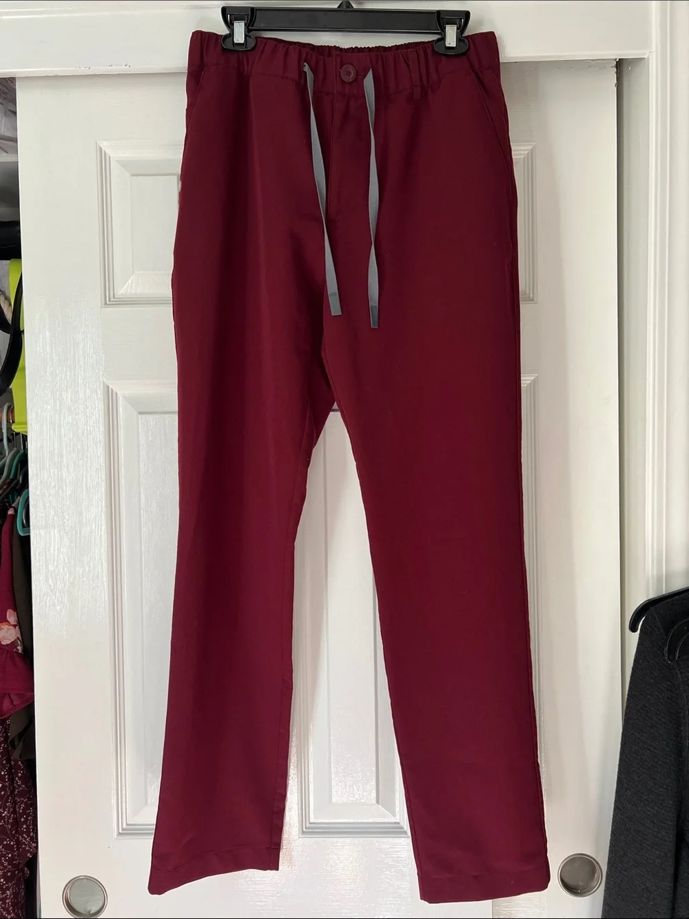 FIGS- Men's Technical Collection Burgundy Pant Button and Zip closure